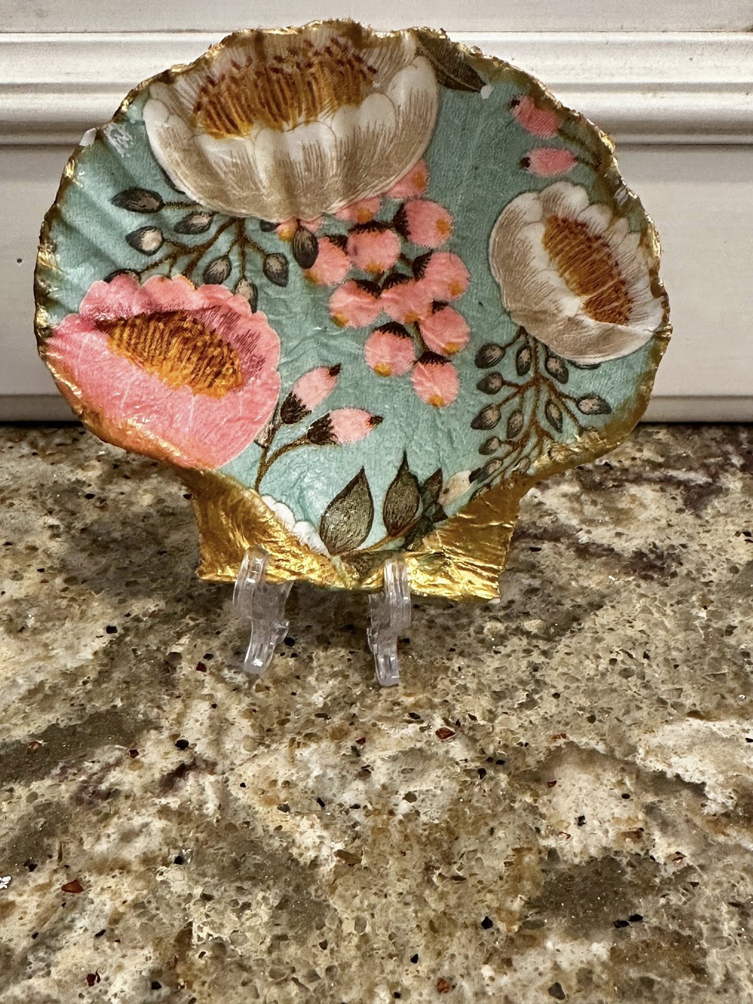 Decoupaged and Hand Painted Scallop Shell