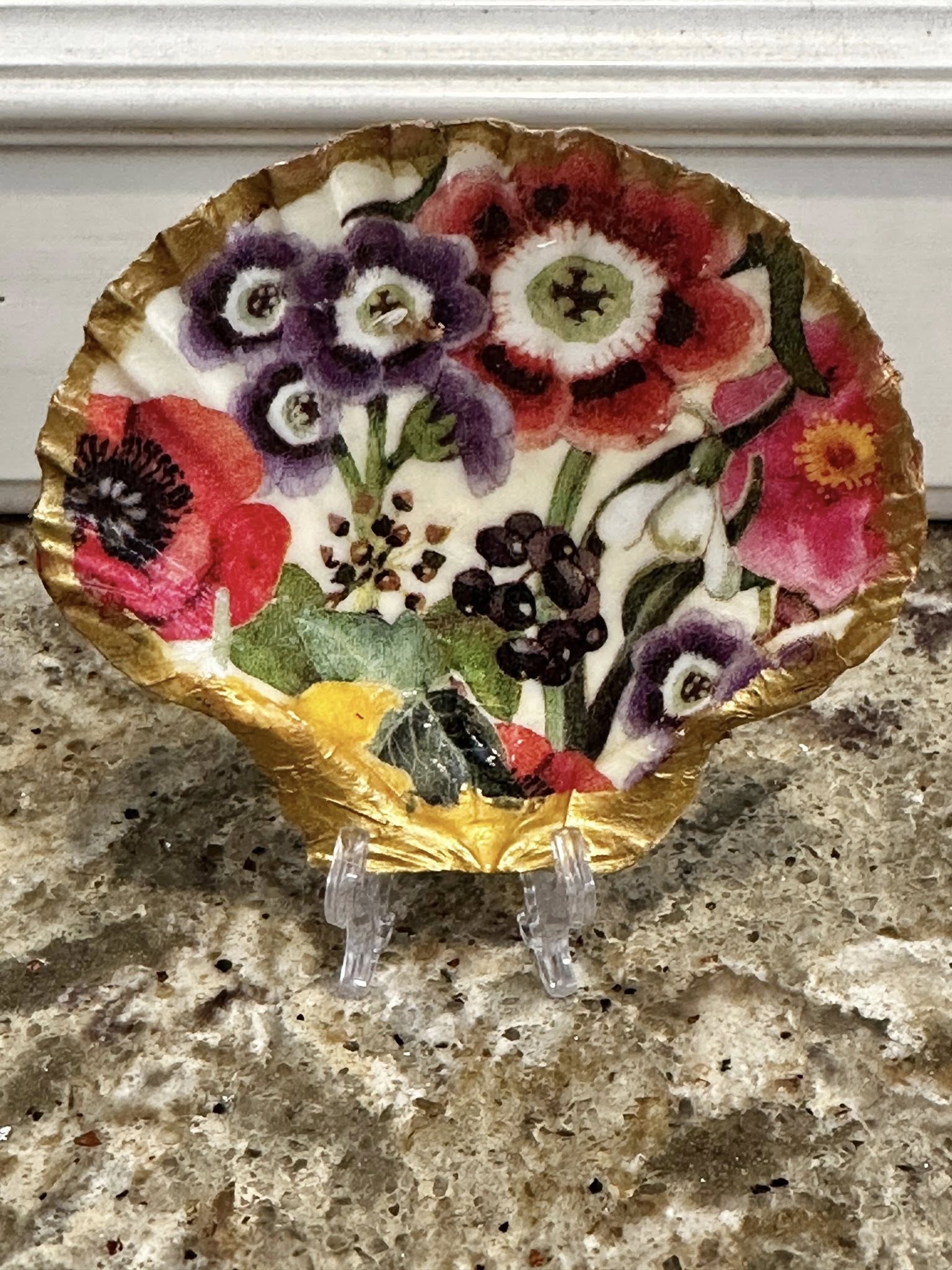 Decoupaged and Hand Painted Scallop Shell