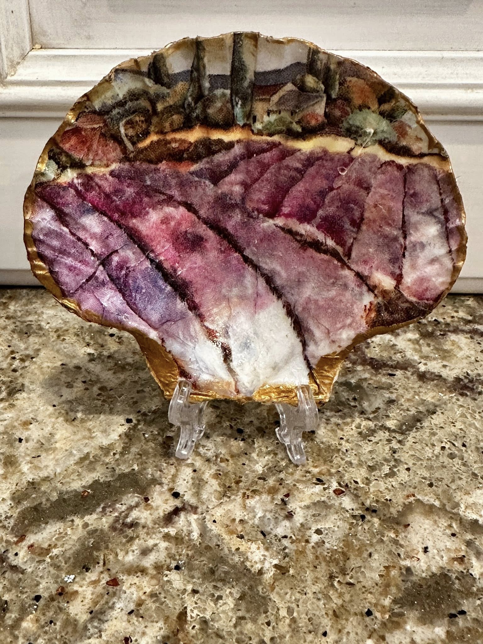 Decoupaged and Hand Painted Natural Scallop Shell