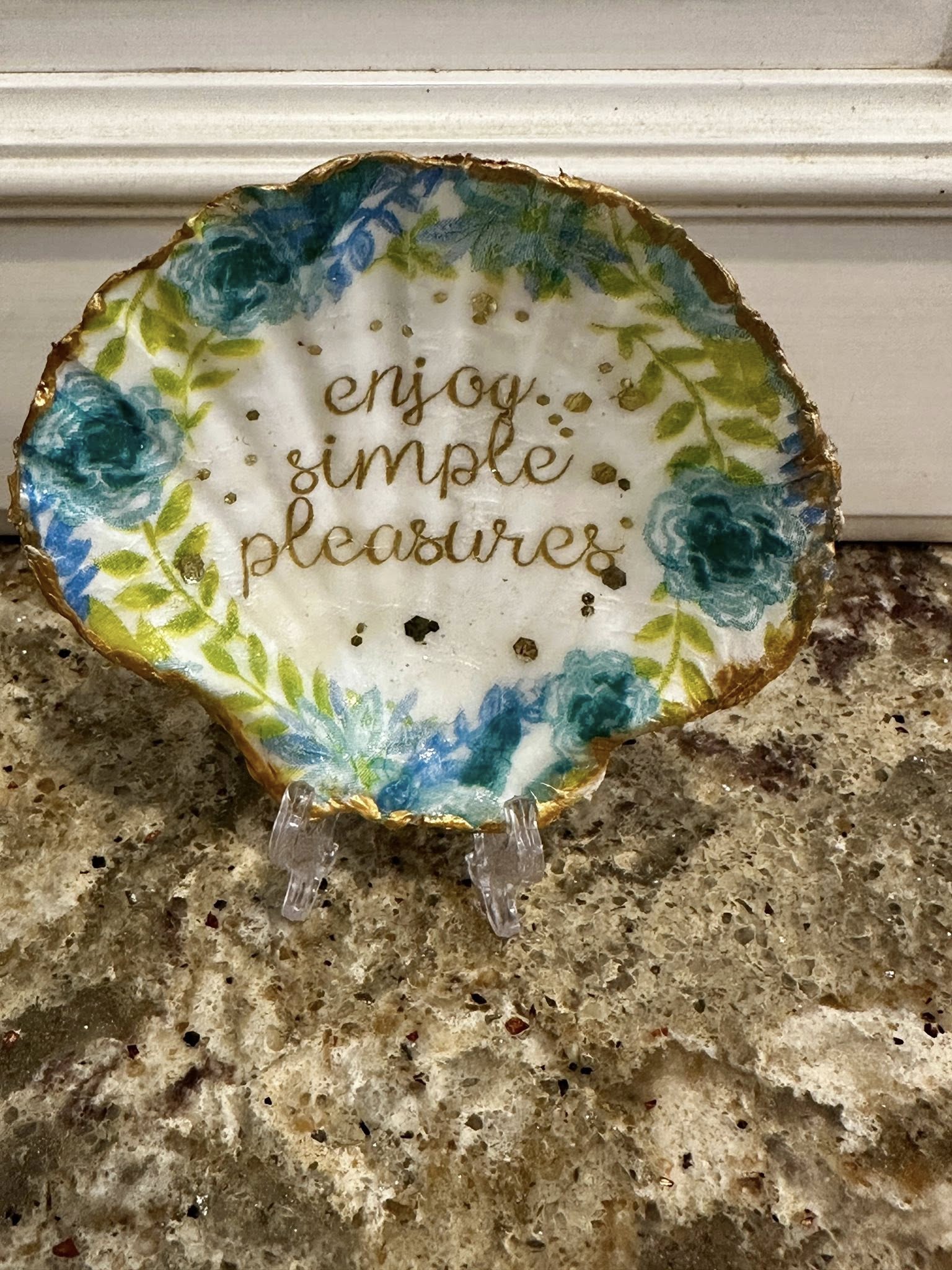 Decoupaged and Hand Painted Natural Scallop Shell