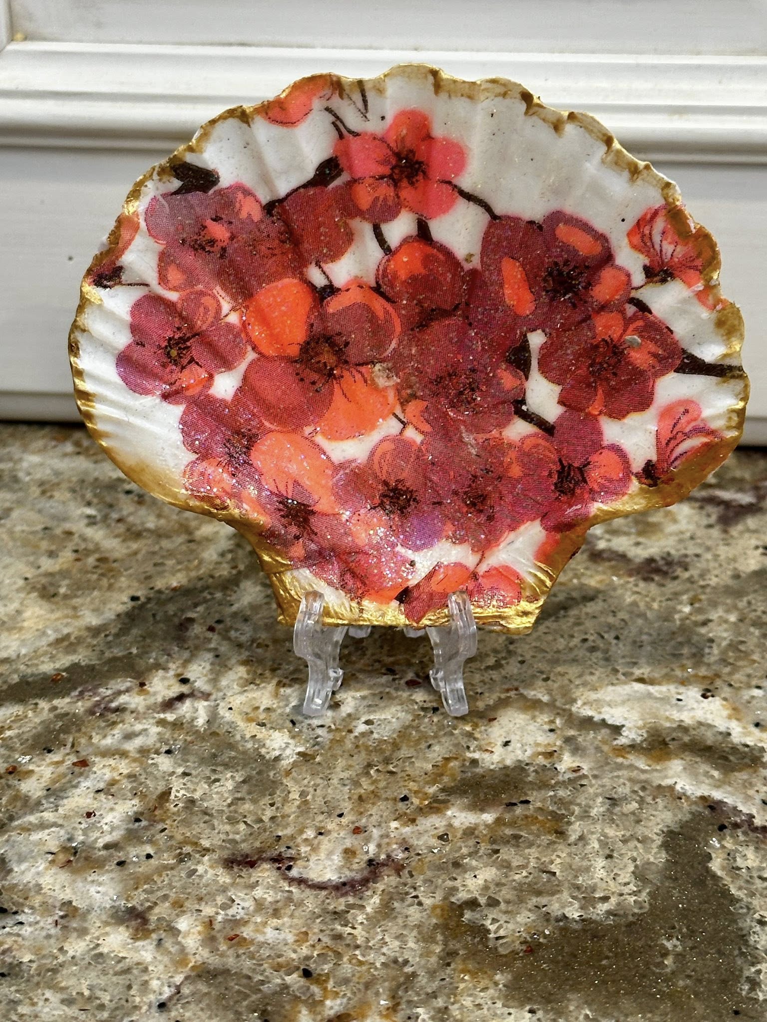 Decoupaged and Hand Painted Natural Scallop Shell