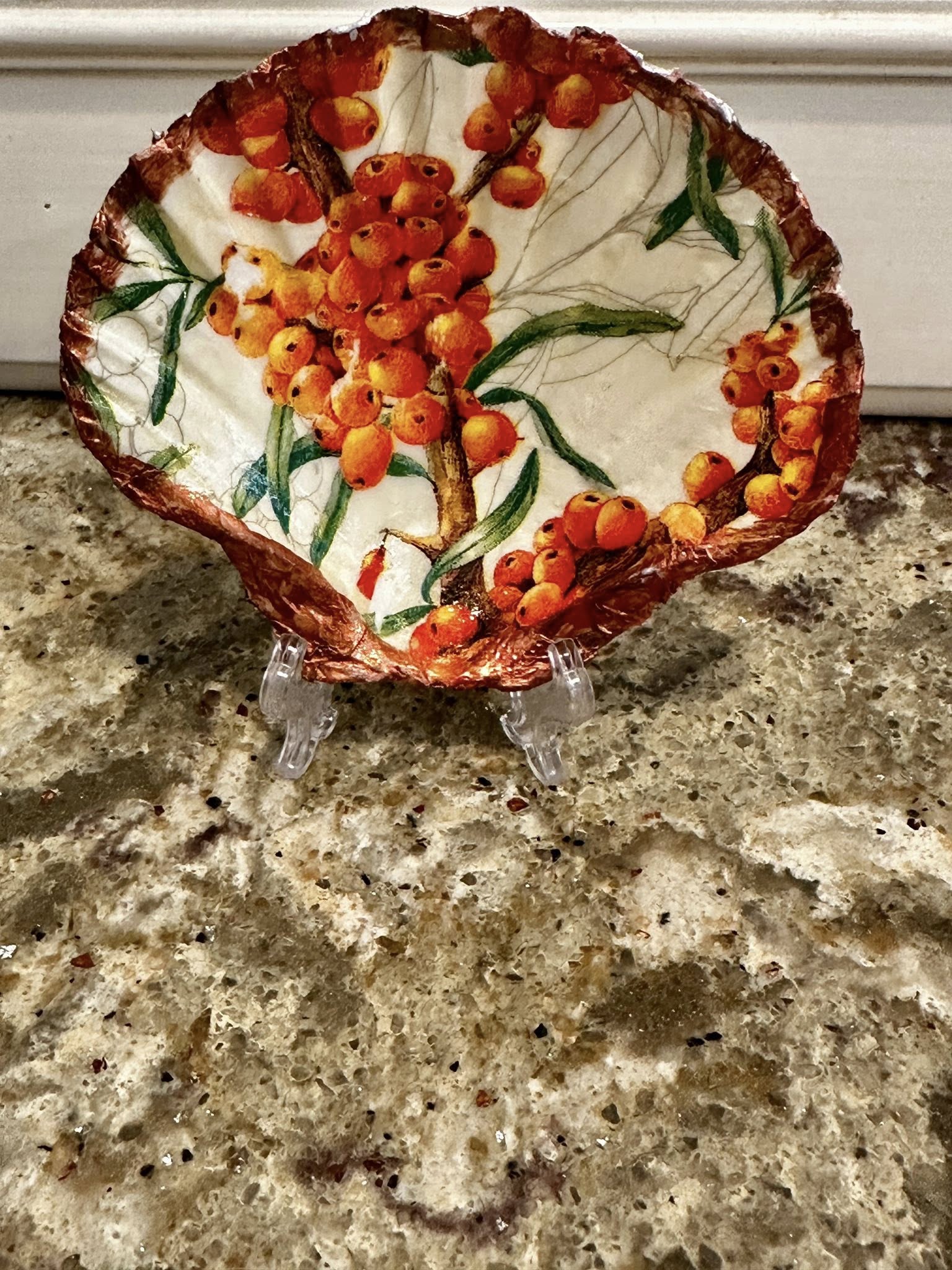 Decoupaged and Hand Painted Natural Scallop Shell