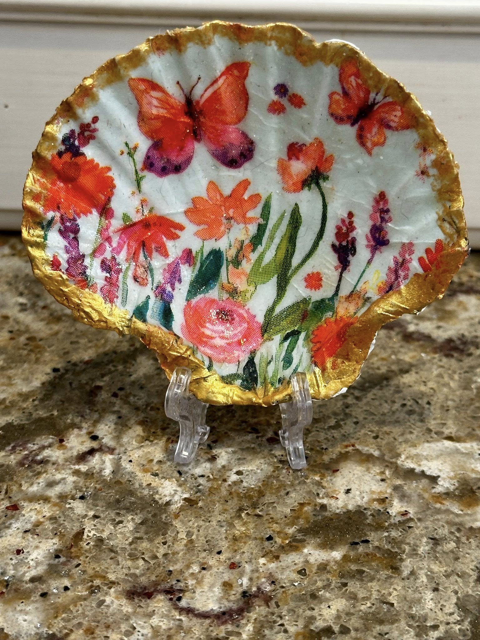 Decoupaged and Hand Painted Natural Scallop Shell