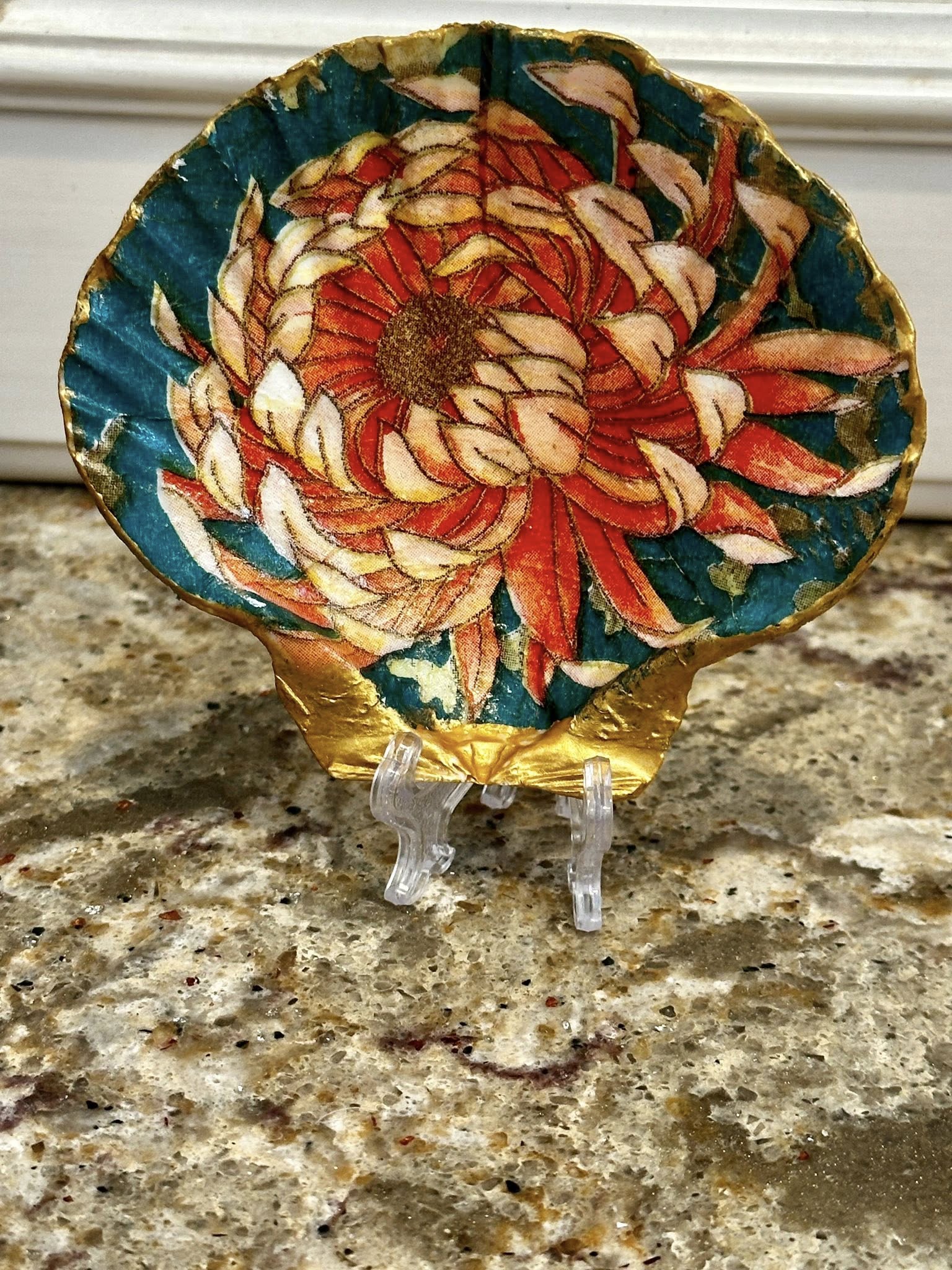 Decoupaged and Hand Painted Scallop Shell