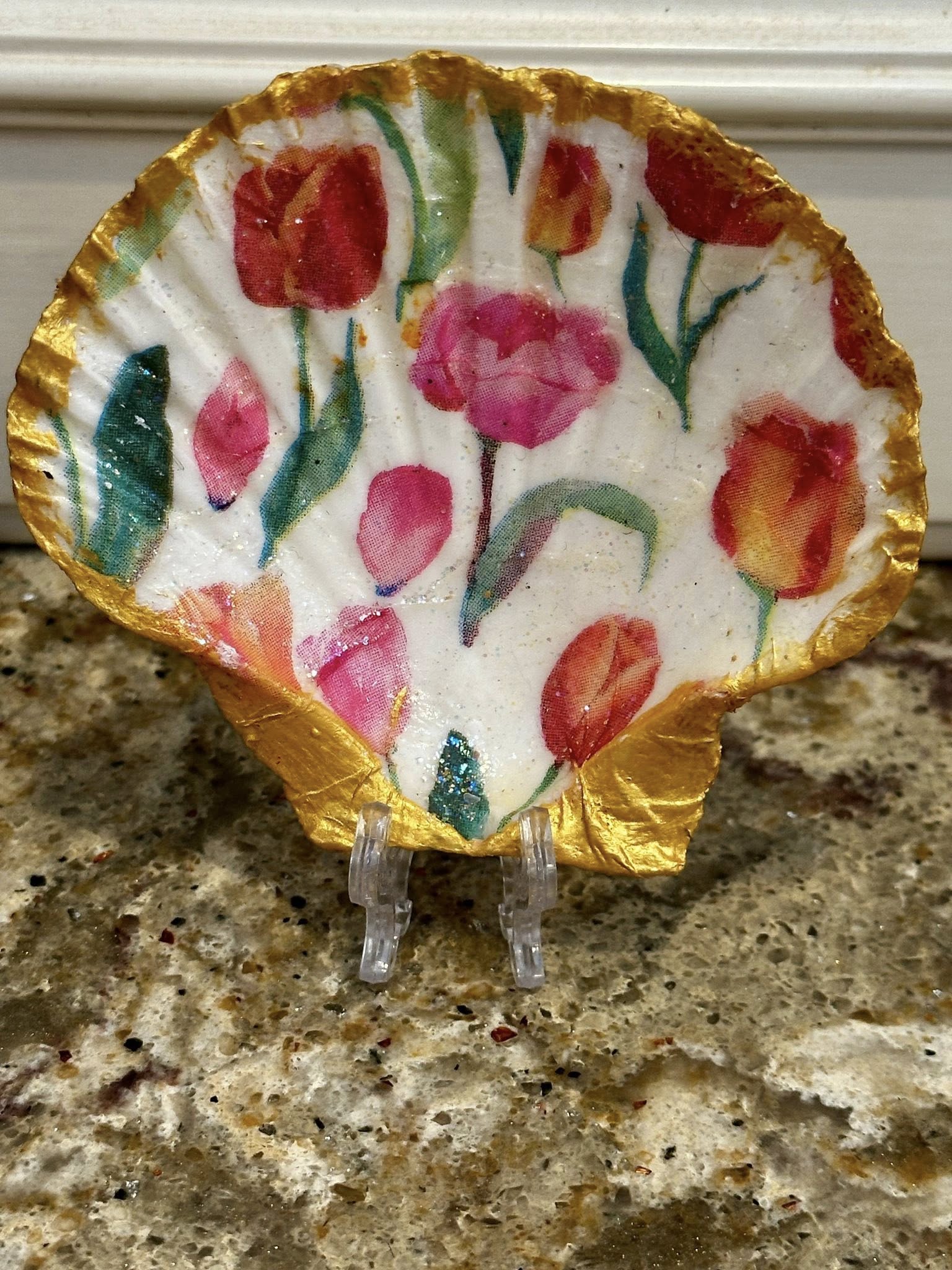 Decoupaged and Hand Painted Scallop Shell