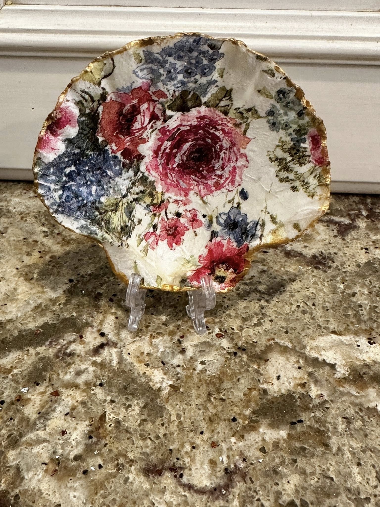 Decoupaged and Hand Painted Scallop Shell