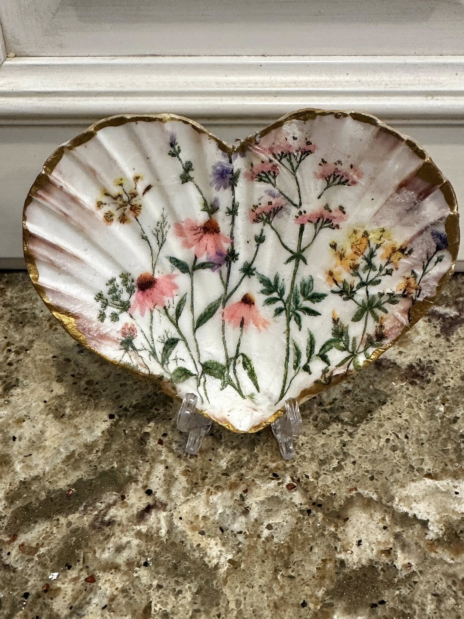 Decoupaged and Hand Painted Specialty Cut Scallop Shell