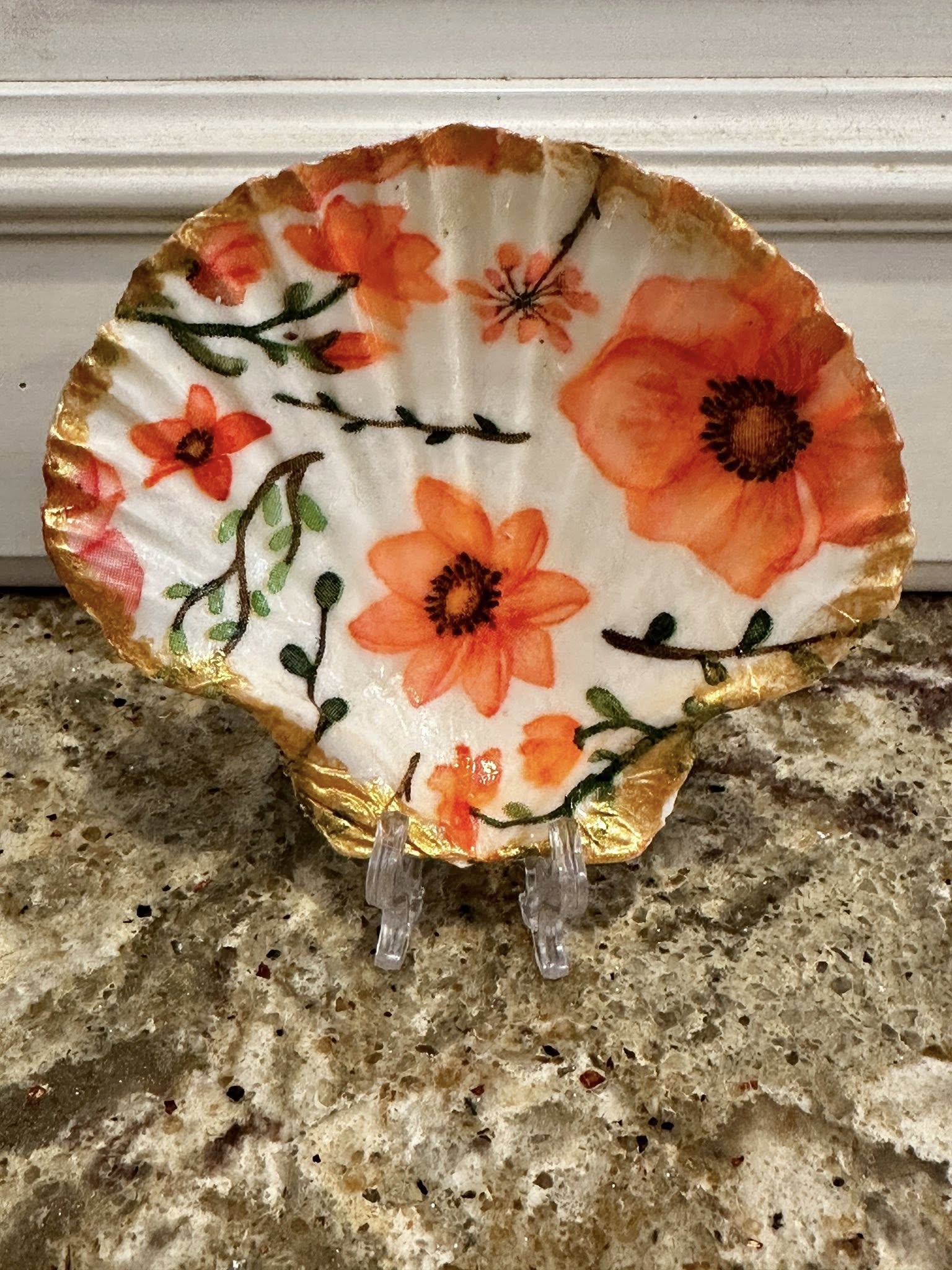 Decoupaged and Hand Painted Scallop Shell