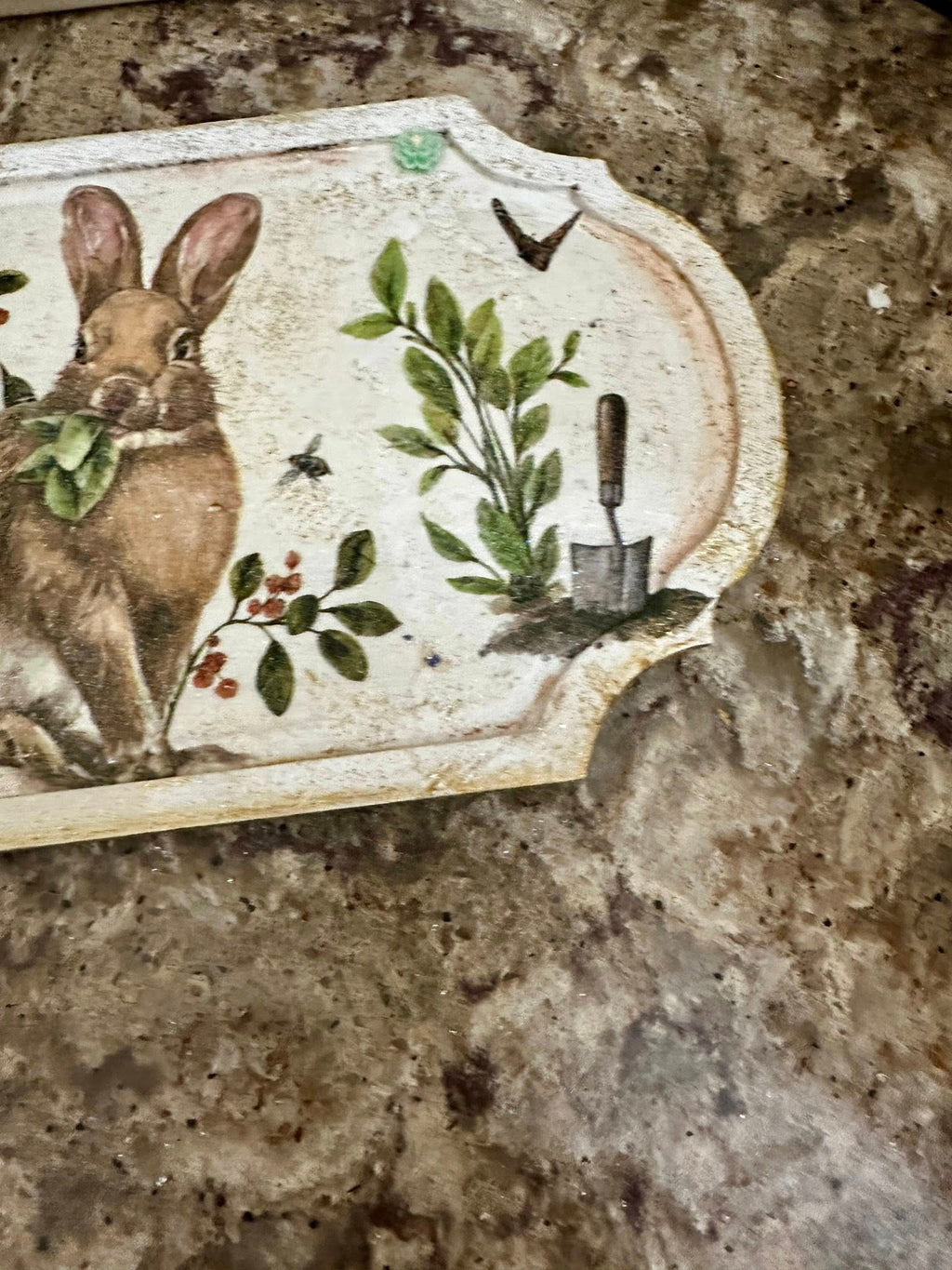 Decoupaged Spring Bunny Riser Tray - Hand Painted