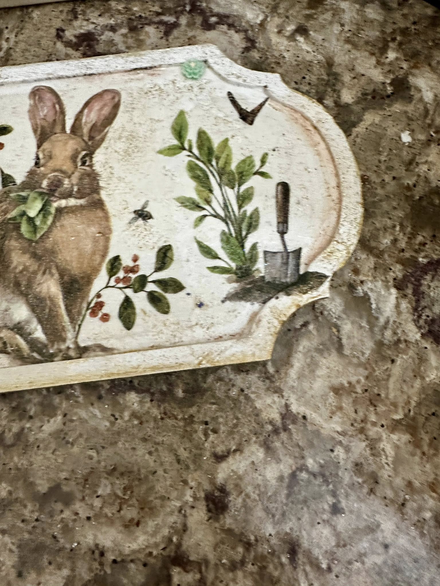 Decoupaged Spring Bunny Riser Tray - Hand Painted