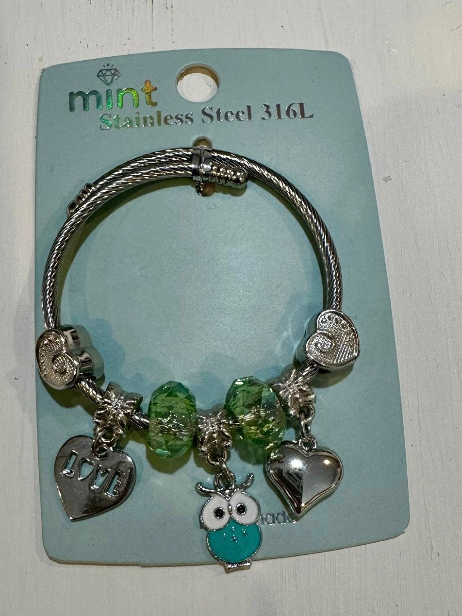 Mint Brand Charm Bracelet Owl and Hearts