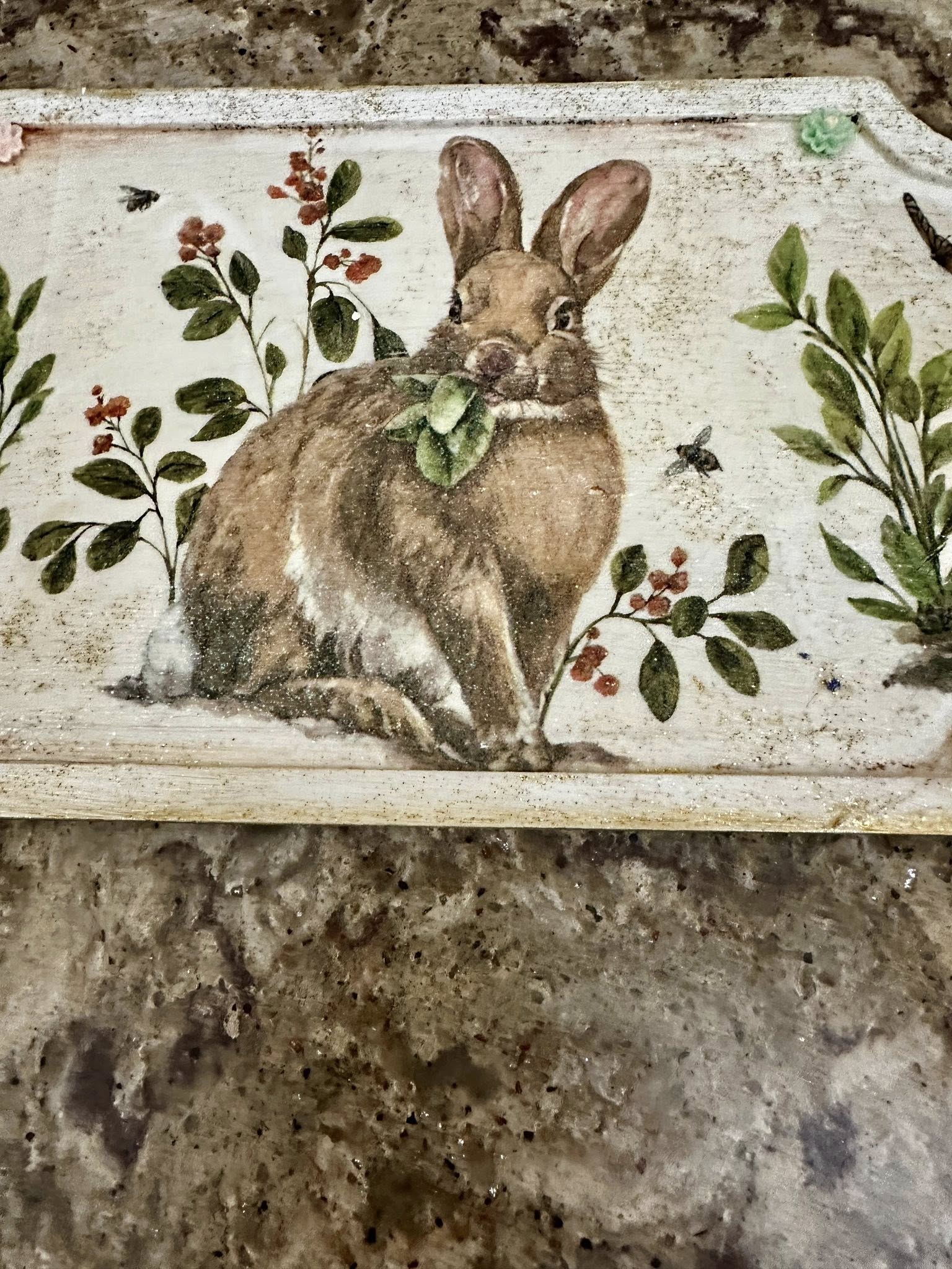 Decoupaged Spring Bunny Riser Tray - Hand Painted