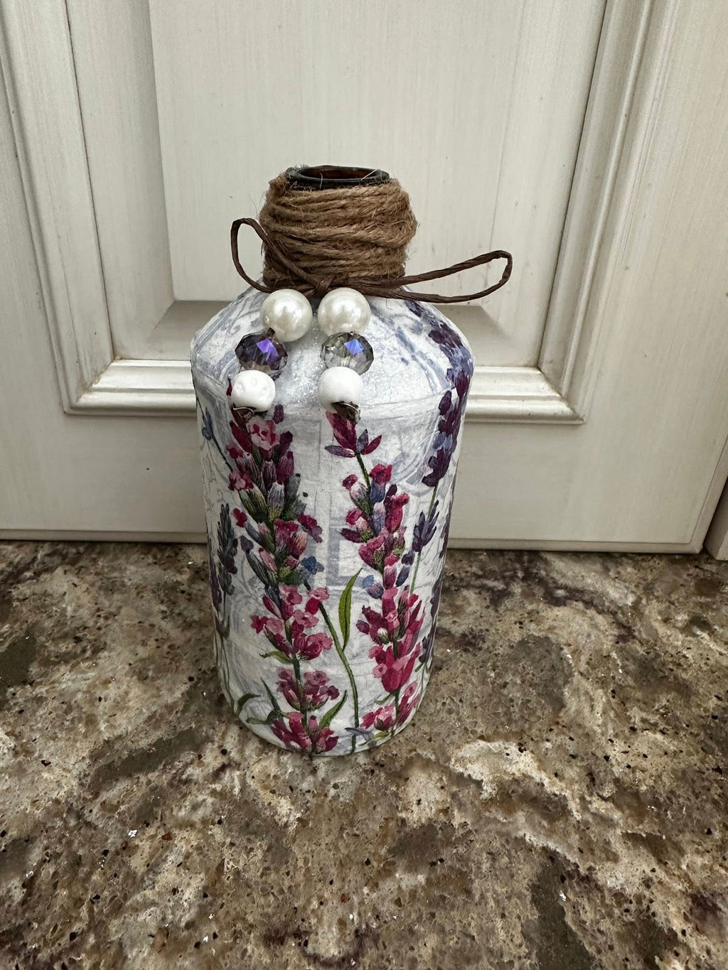 Decoupaged Spring Flower Amber Bottle
