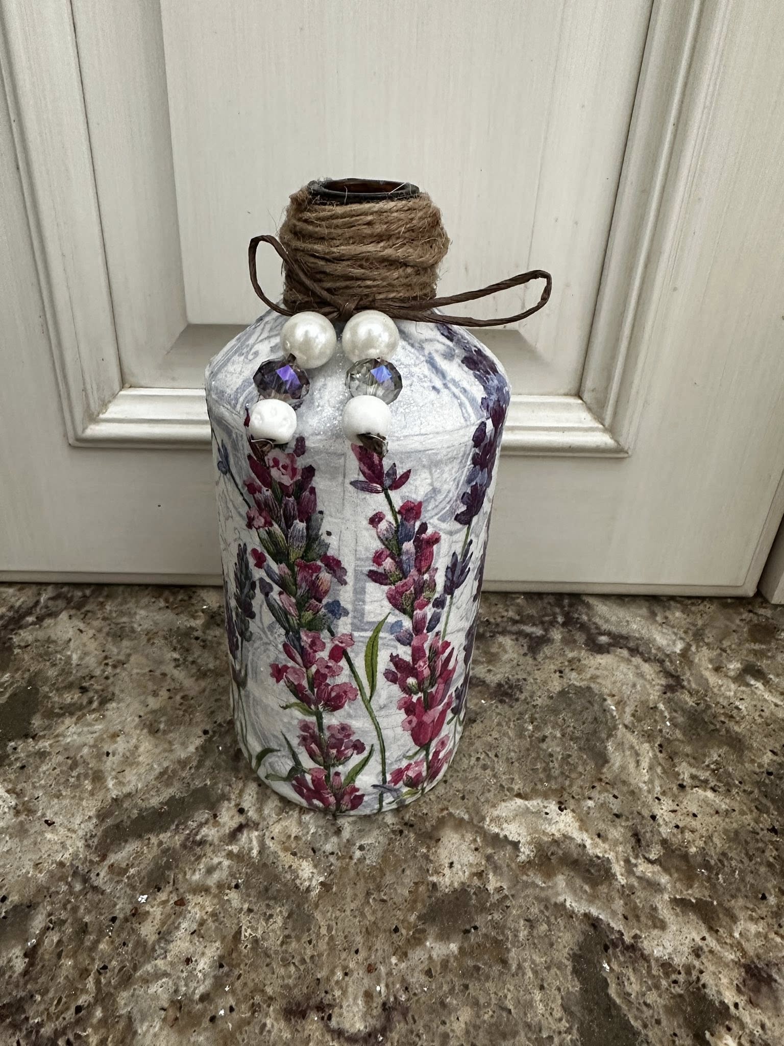 Decoupaged Spring Flower Amber Bottle