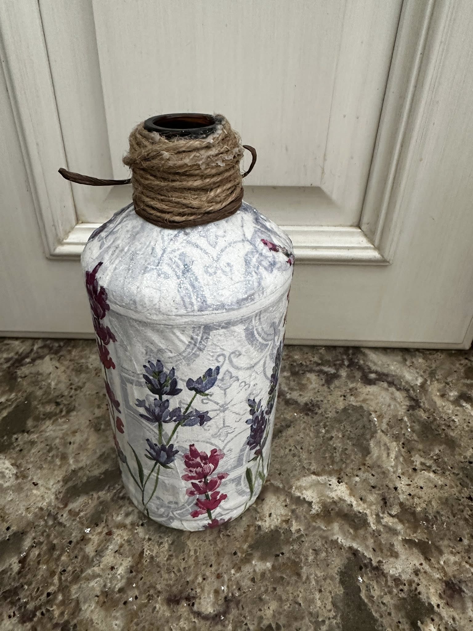 Decoupaged Spring Flower Amber Bottle