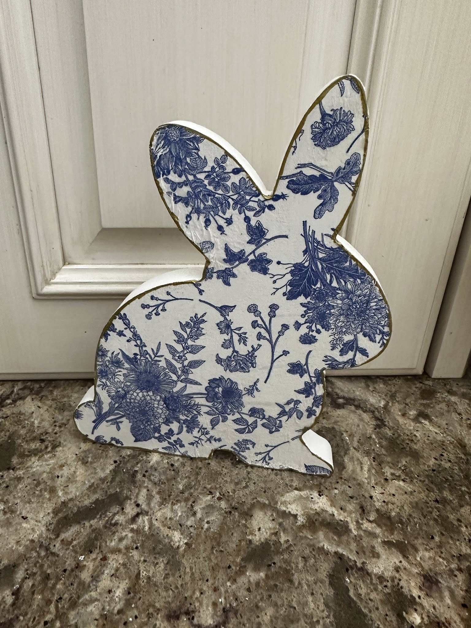 Decoupaged Wood Bunny Shelf Sitter